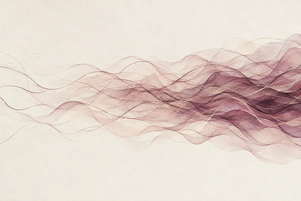 A band of plum fibres growing gradually denser from left to right