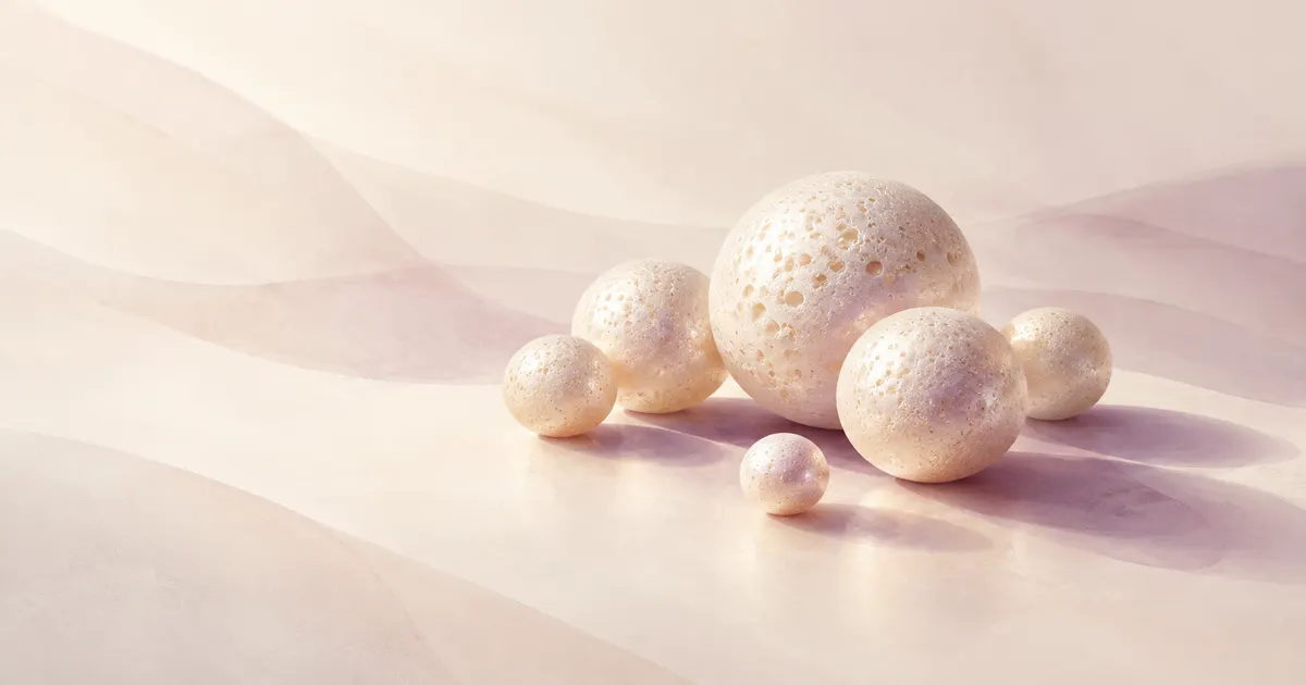 A small cluster of porous pearl beads on an ivory surface